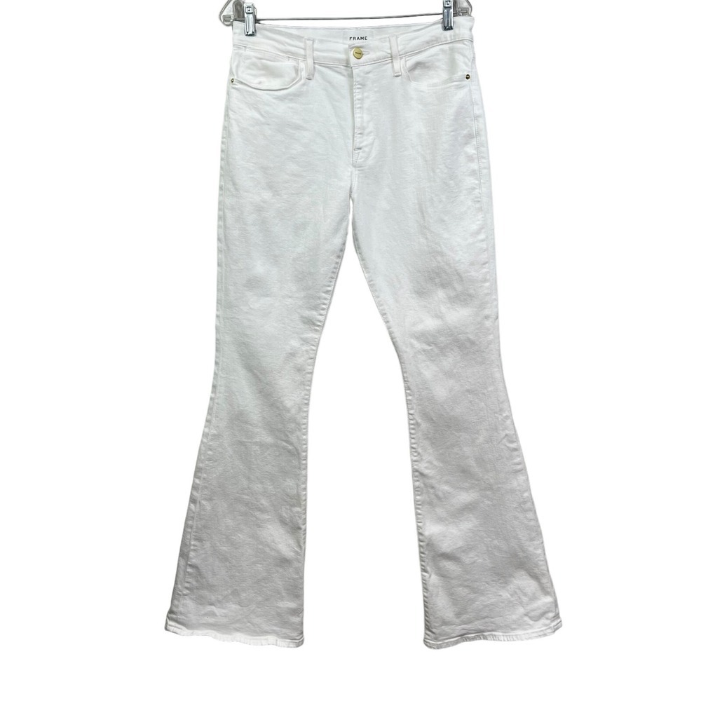 FRAME Womens Jeans Le High Flare White Stretch High Rise 5 Pocket Zip Fly Sz 31*